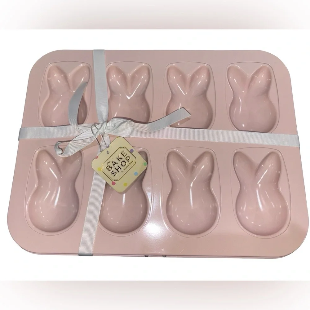 Bake Shop Bunny Cake Pan Pink Easter Nonstick 8 Cavity Mold NEW